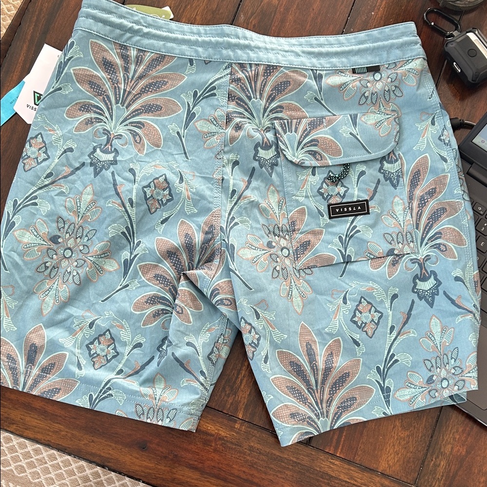 VISSLA Teal and Pink Patterned Board Shorts AND Volcom blue Board Shorts - Picture 3 of 9